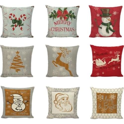 Cushion Cover Merry Christmas Santa Claus Pine Cones Elk Sled Snowflake Linen Cotton Garden Home Decor Throw Pillow Case 45x45cm
