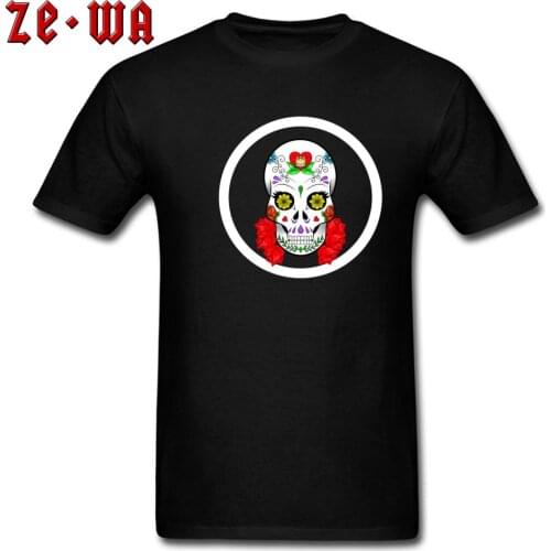 Black T Shirt Candy Red Rose And Sugar Skull Mens High Quality Customized Tees Day of the Dead Mens Fashion Cotton Sweatshirt