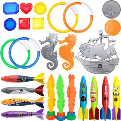 Kids Summer Diving Toys Torpedos Bandits Stringed Octopus Diving Fish Ring Swimming Pool Water Games Training Gift Set Toys For