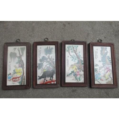 Chinese old ceramics painting with wooden frame,Classical 4 kinds of occupation painting for Wall decoration Living room