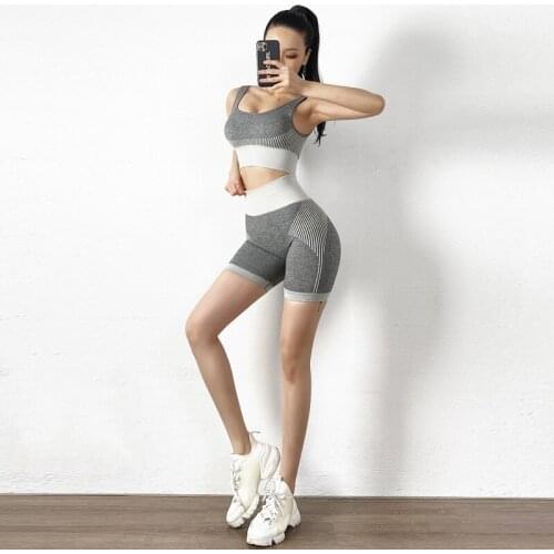 2 PCS Seamless Yoga Set Women Workout Gym Fitness Sports Bra High Waisted Sport Shorts Summer Clothes For Women Shorts Sets