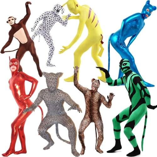Zentai Suit Cosplay Women Men Hood Bodysuit Jumpsuits One Piece Plugsuit Costumes Fullbody Animals Role Playing Game Clothing