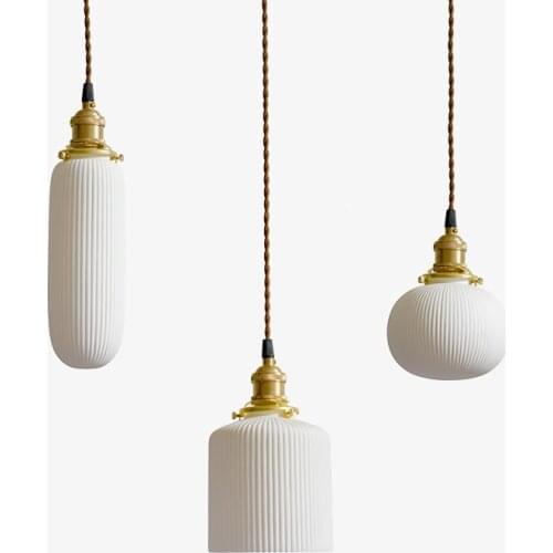 Nordic Japanese style chandelier restaurant aisle homestay simple restaurant bar counter window brass ceramic pleated chandelier