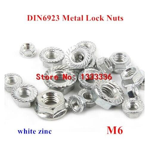 200pcs M6 DIN6923 Hexagon Flange Metal Lock Nuts with non-slip Tooth cushioned Locking nut