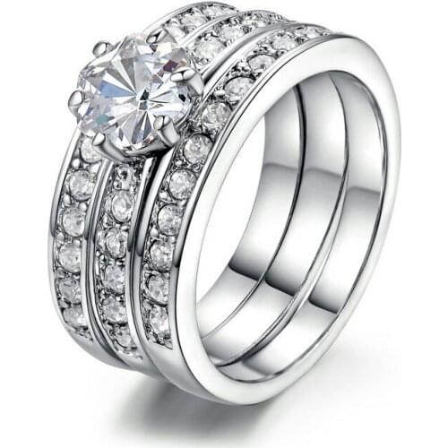 Fashion Zircon Three-piece Wedding Ring Personality Elegant Lady Jewelry Romantic Birthday Gift