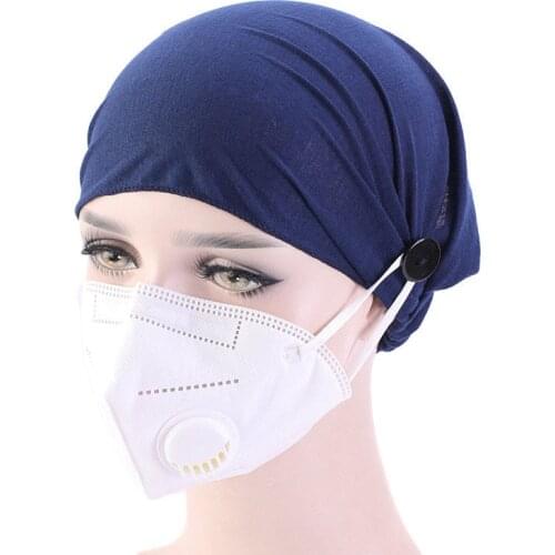 Fashion solid ladies Turban bonnet soft cotton arab wraps Button headband hijab caps women head ready to wear ladies turbante