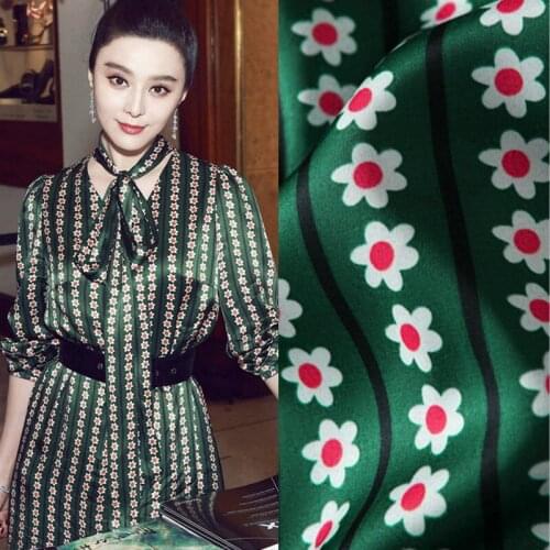 Soft Vertical Striped Dark Green Flower 100% Polyester Printed Fabric Early Spring for Shirt Clothing Fabrics by Meter Cloth