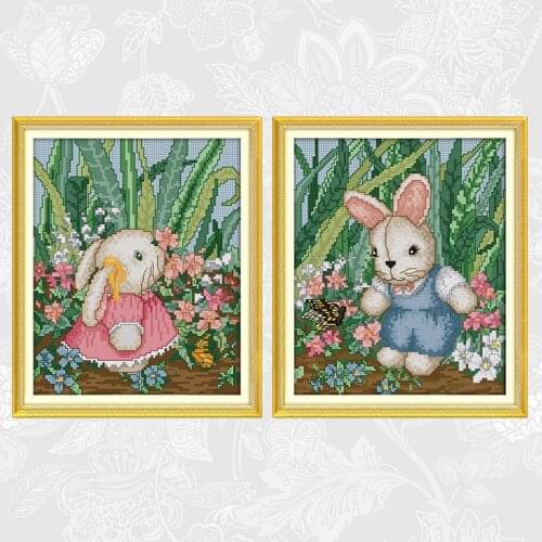 Lovely Rabbit series Paintings Cross Stitch Kit 14ct 11ct Count Print Canvas Embroidery Cotton thread DIY Handmade Needlework