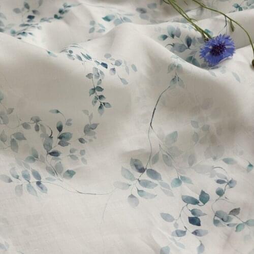 Natural pure ramie fabric Branch printing sewing Summer thin womens gown dress patchwork