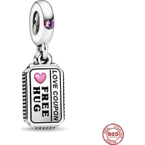 New Original Silver Color Love Coupon Free Hug Bead Fit European Pandora Charms Bracelet Bangles Diy Jewelry P320