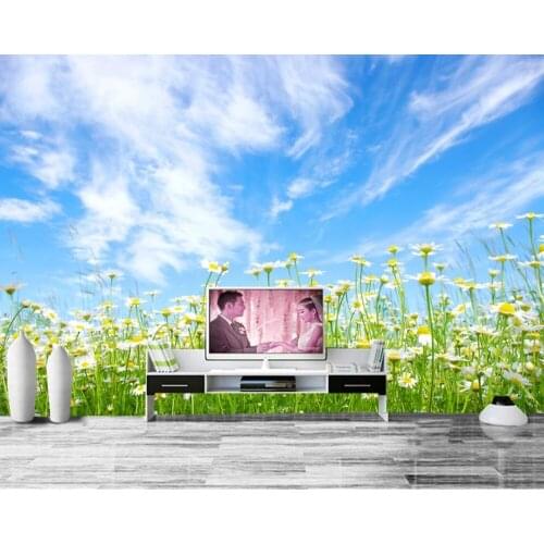 Custom nature wallpaper Field Camomiles Sky Clouds Flowers wallpapers,3D photo mural for TV wall living room bedroom restaurant