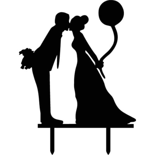 Kissing Bride Groom With Flowers Balloon Acrylic Cake Flag Topper For Wedding Anniversary Engagement Party Cake Baking Decor