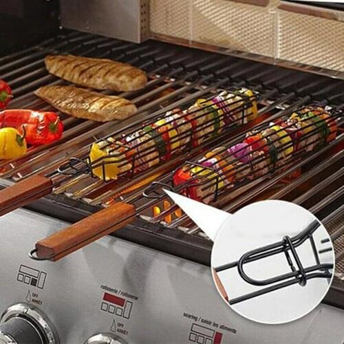 Portable Kabob Grilling Basket Non-Stick Heavy-gauge Steel for Grilling Veggies Vegetables Jumbo Shrimps BBQ Meat Fruit