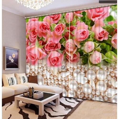 Pink rose curtains Window Blackout Luxury 3D Curtains set For Bed room Living room Office Hotel Home Wall Decorative