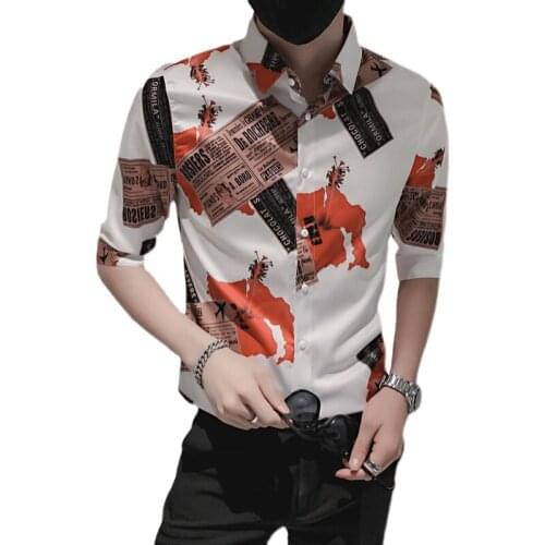 Seven minute sleeve shirt men slim fashion INS inch shirt personality ruffians handsome jacket clothing