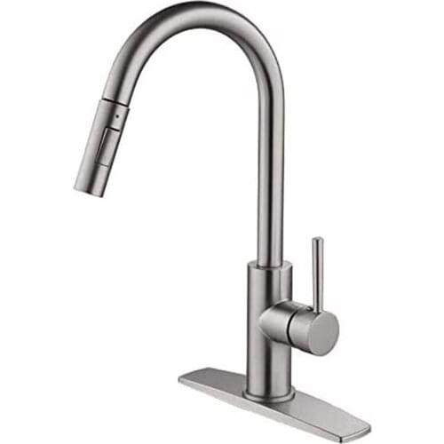 Kitchen Faucet Pull Down Sprayer Brushed Nickel High Arc Single Handle Include Deck Plate