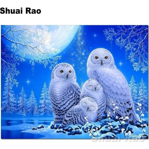 Snow owls family diamond painting full square cross stitch products diamond set mosaic animals diamond embroidery birds painting