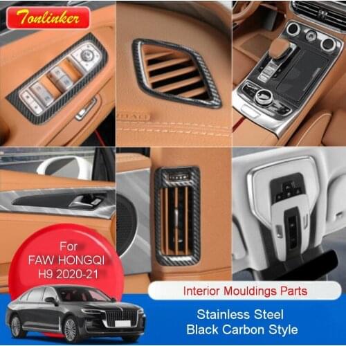 Tonlinker Interior Car Moulding Parts For FAW HONGQI H9 2020-2021 Car Styling 2-4 PCS Stainless steel Black Carbon Cover Sticker