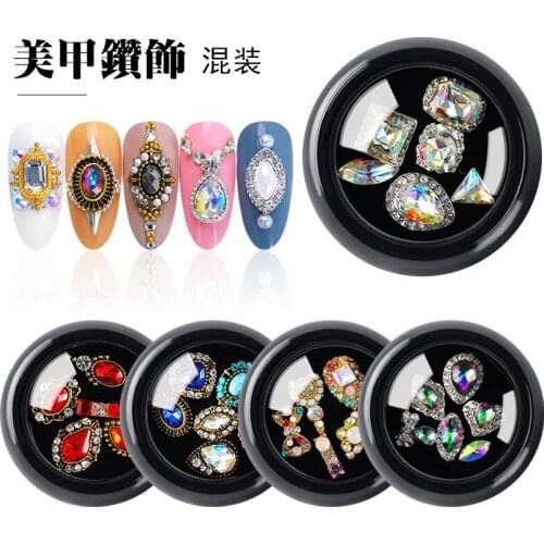 6Pcs/Box Nail Art Irregular Alloy Jewelry DIY Nail Decoration Charms Rhinestone Bow 10 Type Diamond Mixed Design Nails Accessory