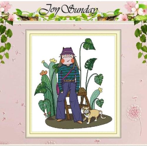 Girl and cat patterns Counted Cross Stitch Handmade Cross Stitch 11CT 14CT printed Cross Stitch Kits Embroidery for Needlework