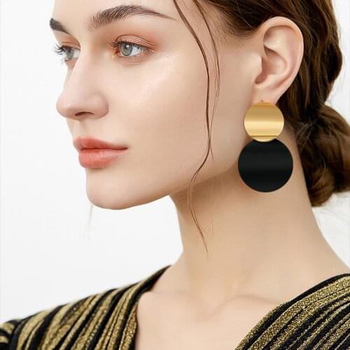 ZWC Vintage Acrylic Round Statement Drop Earrings for Women 2020 Fashion Jewelry Korean Metal Geometric Hanging Dangle Earring