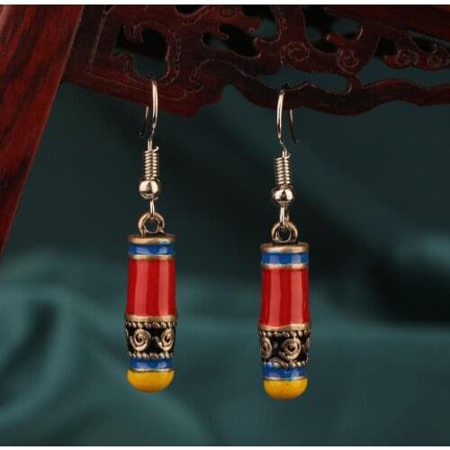 2020 vintage Simple exquisite cloisonne enamel drop earrings red and pink earrings for women gift ethnic Jewelry