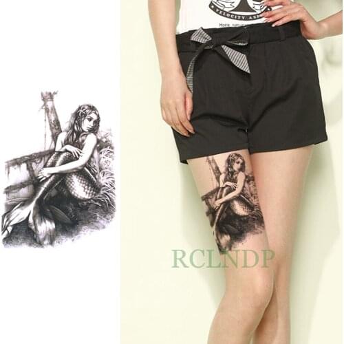 Waterproof Temporary Tattoo Sticker Mermaid Fake Tatto Flash Tatoo Back body art Leg Arm belly big size for Women girl Men