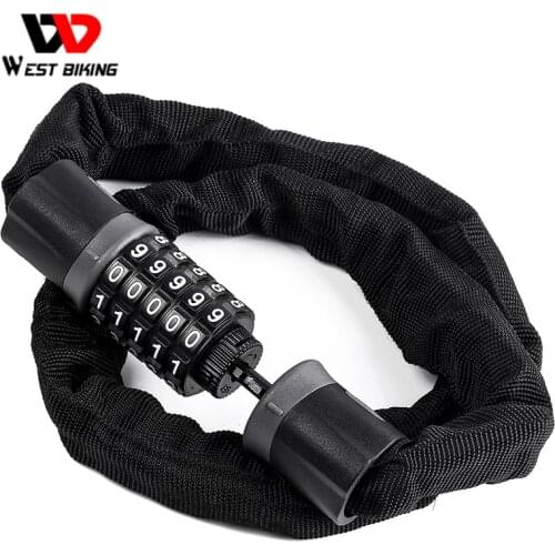 WEST BIKING Bike Lock 0.9/1.2/1.45m Motorcycle Bicycle Cable Lock Anti-theft With 5 Password Coded Alloy Steel Locks For Cycling