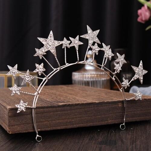 Trendy Silver Color Wedding Hairbands Stars Crystal Tiaras Crowns Headpiece Women Headbands Rhinestone Hair Accessories