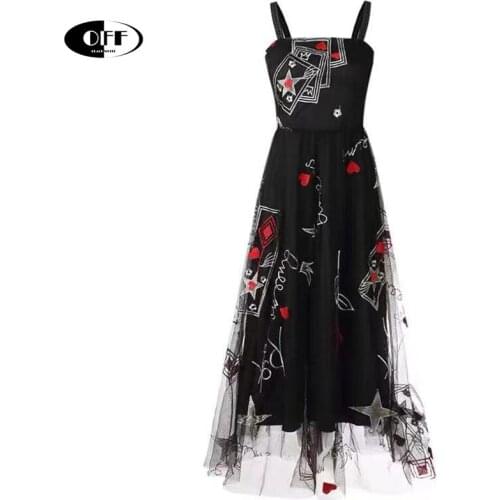 Designer Summer Maxi Dresses For Women Black Embroidery Spaghetti Strap Elegant Mesh Party Evening Long Dress Vestidos платье ZA
