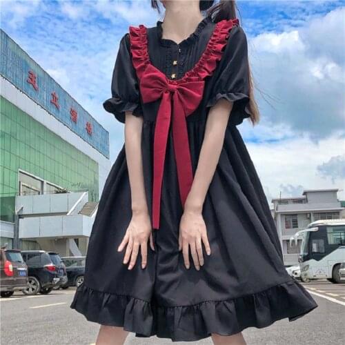 Gothic Lolita Dress 2021 Harajuku Japanese Dark Sweet Bowknot Thin Dresses Summer New Fashion Kawaii Girl Dress