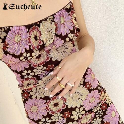 SUCHCUTE Flower Print Womens Dress Beachwear Y2K Aesthetics Mini Dress For Female Double Layer Bodycon 2021 Summer Dresses