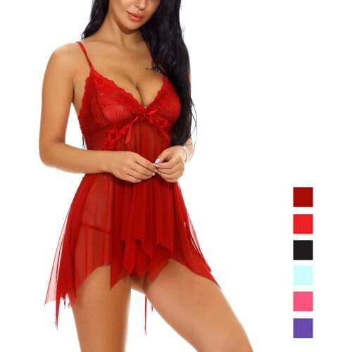 Women Sexy Lingerie Dress Lace V Neck Sleepwear Strap Chemise Erotic Strap Nightie Sexy Costumes Sexy Underwear