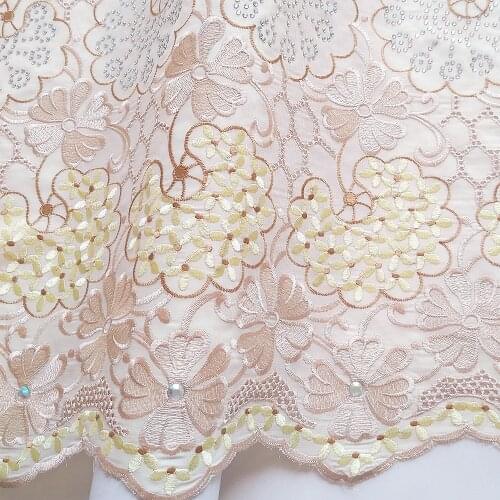 Gold Swiss Voile Lace in Switzerland 2021 Embroidered 5 Yards Nigeria Lace with Stones Indian African Lace Fabric 2021 Dubai