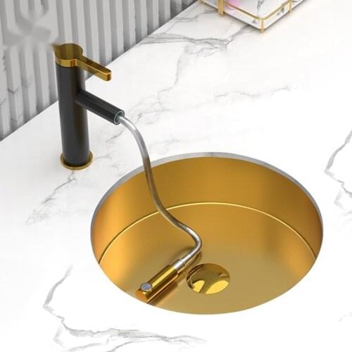 Golden Round 304 Stainless Steel Bathroom Sink Under Table Basin Bar Wash Basin Single Basin Embedded Household Sink