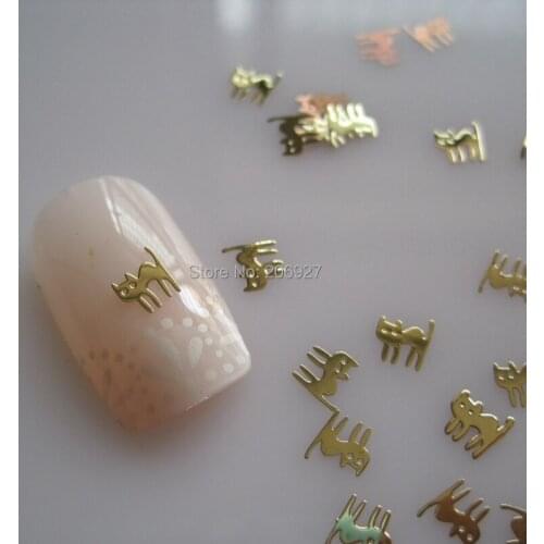 MS300-2 100pcs Halloween Series Gold Cute Cat Metal Sticker Nail Art Metal Sticker Nail Art Decoration Non-adhesive Sticker