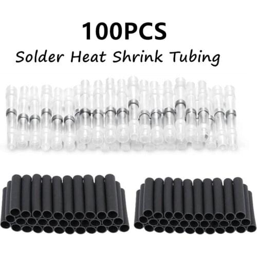 100PCS Waterproof Solder Seal Sleeve Splice Terminals Heat Shrink Tubing Electrical Wire Butt Connectors Kit Assortment
