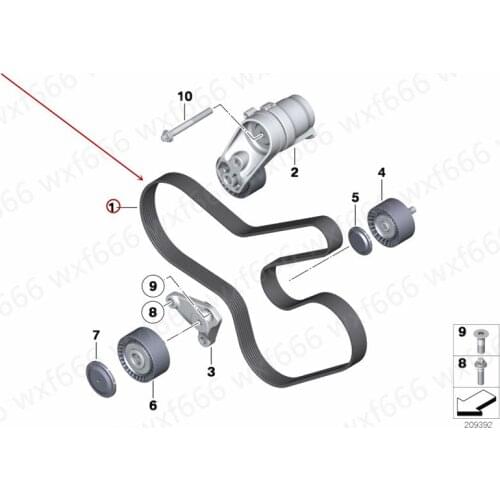 11287628659 Car Engine belt Generator belt Suitable for F07 F10 F18 535i 535LIb mw2011-2017 Ribbed triangle belt