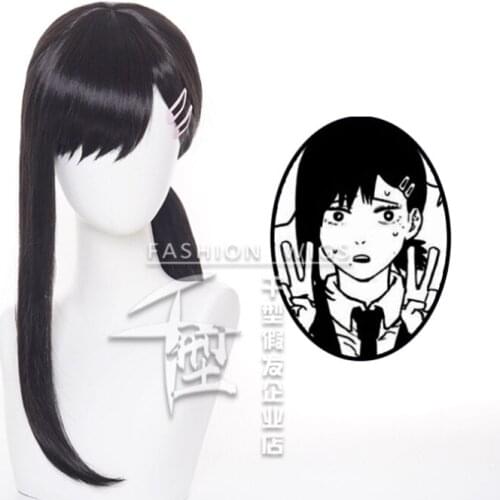 35cm Anime Chainsaw Man Igashiyama Kobeni Wig Cosplay Wigs Playing Black Hair Halloween 1:1 Wigs Cap