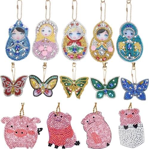 4/5/6pcs DIY Full Drill Special Diamond Painting Heart Vehicle Dinosaur Keychain Keyrings Cross Stitch Embroidery Key Ring Gift