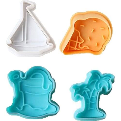 4Pcs Fondant Plunger Cutter Cake Tools Ice cream Sailboat Sand Buckets Cookie Mold Fondant Cake DIY Decorating tool
