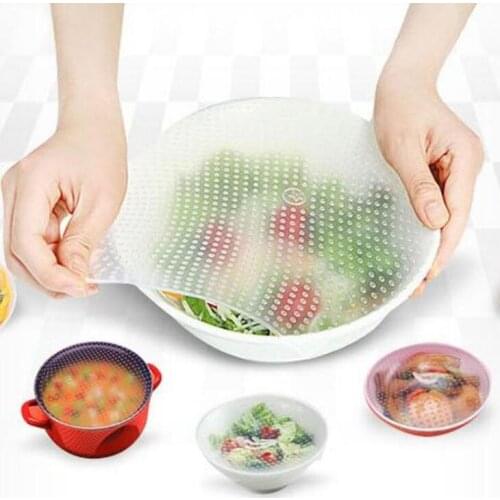 4pcs/set Reusable Silicone Food Wraps Silicone Stretch Lids Fresh Silicone Cling Film Seal Cover Kitchen Tool LX1754