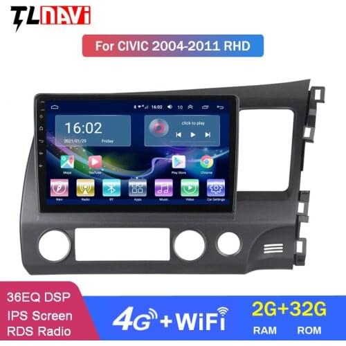 4G LTE 2G RAM 10.1 Inch Car GPS Navigation For RHD Honda-Civic 2004-2011 Right Hand Support Stereo Audio