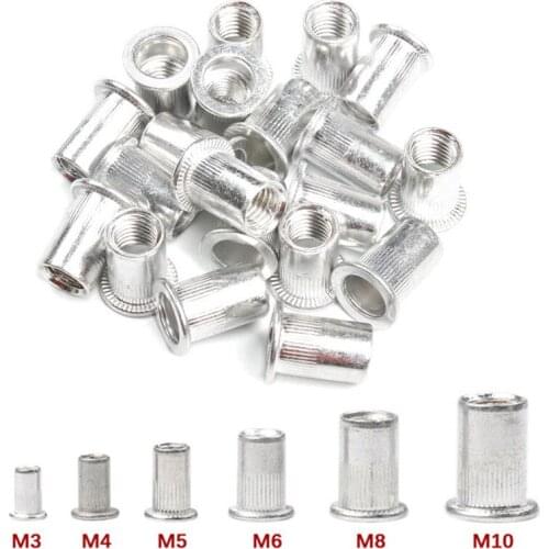 50/20PCS Aluminum Alloy Rivet Nuts M3 M4 M6 M8 M10 Flat Head Rivet Nuts Set Nuts Insert Riveting