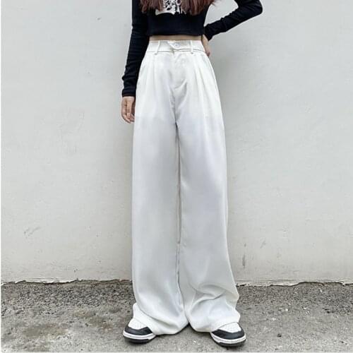 Alien Kitty 2021 New Autumn Womens Pants Wide-Leg High-Waist Straight Loose Black Fashion Casual All-Match Classic Trousers