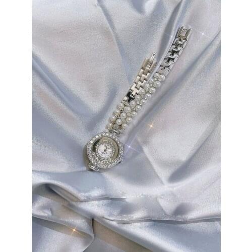 Small silver watch small round dial Natural freshwater pearl bracelet top high-end fashion womens Watch