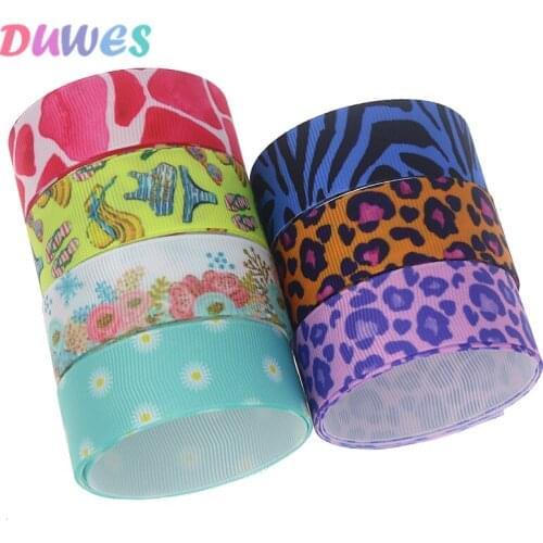 DUWES 50yards leopard flower swimm Printed Grosgrain Ribbon Accessory Hairbow Headwear Decoration DIY Wholesale OEM D1156