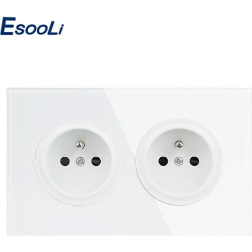 Esooli 16A Double French Standard Electric Socket Two-way Socket Export Crystal Glass Panel Power Outlet Double Socket Plug