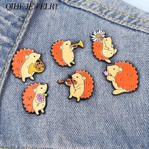 Hedgehog Enamel Pin Musical Instrument Floral Brooches Metal Badges Bag Hat Backpack Accessories Men Women Jewelry