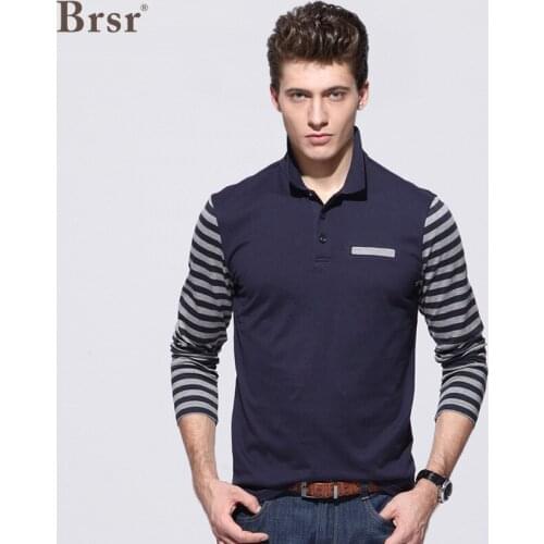 Spring Autumn High Quality New Mens Lapel Polo T Shirt Trendy Casual Simple Contrast Color Stitching Long-sleeved Men T-shirt